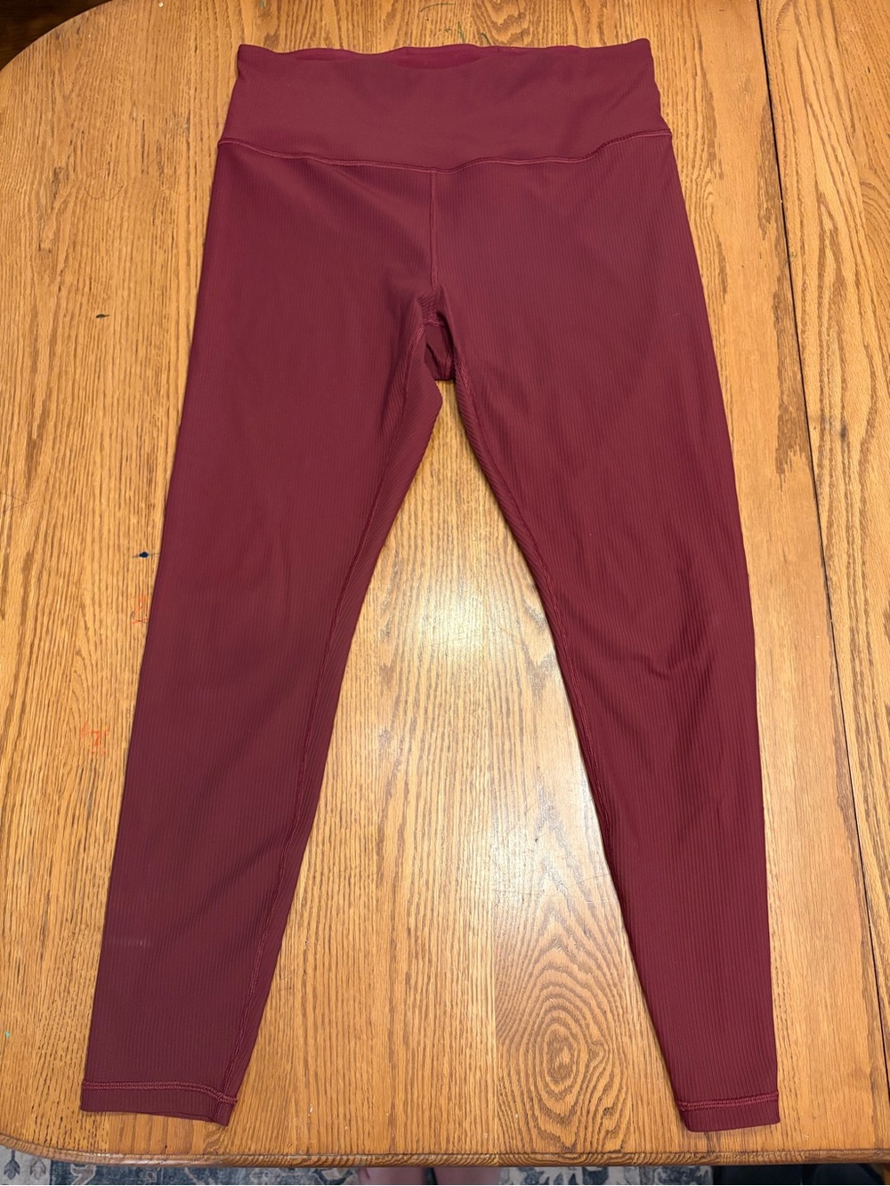 Ribbed High-Waist Leggings - Burgundy